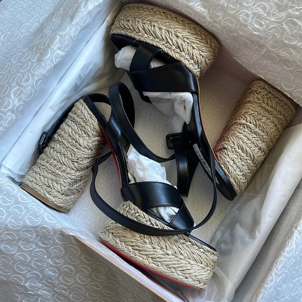 Christian Louboutin Super Mariza 130 Black Espadrille Sandal size 42